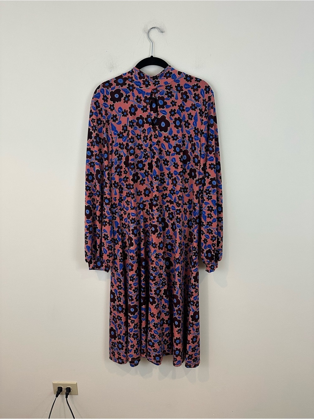 Eloquii Floral Long-Sleeve Midi Dress in Pink and Blue Tie Back Size 16 - Picture 2 of 7